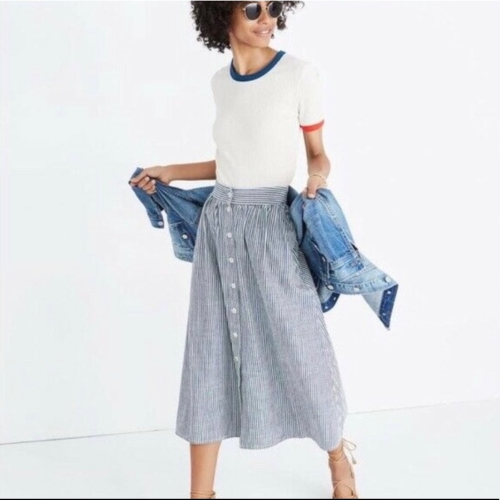 Madewell Palisade Button-Front Midi Skirt Striped